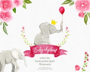cute baby elephant watercolor clipart