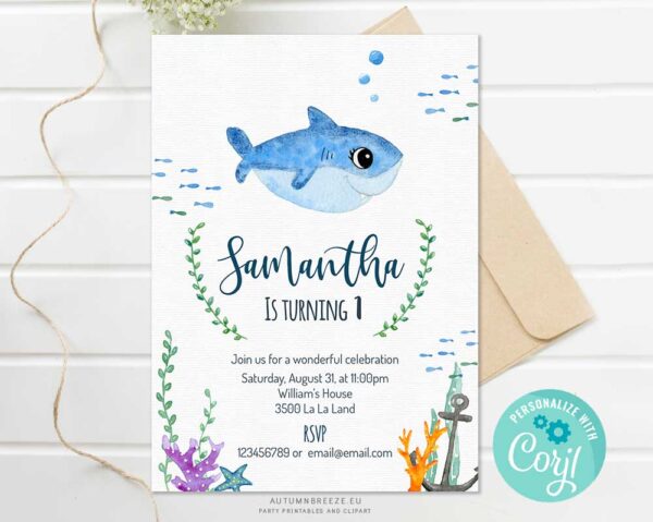 baby shark invitation template for a girl birthday party