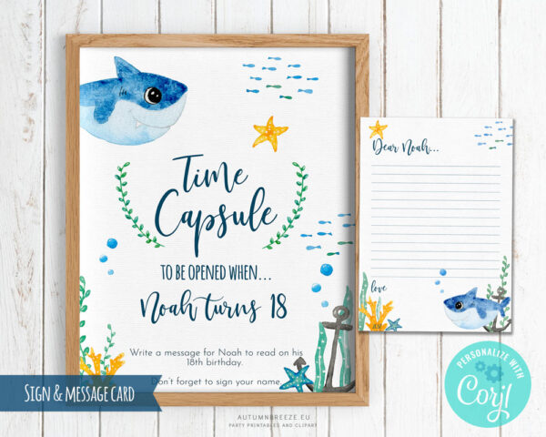 baby shark time capsule template with sign plus card