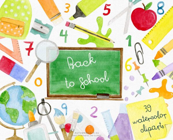 back to school clipart watercoloe hand-painted