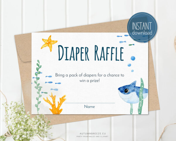 diaper raffle card with baby shark for baby shower