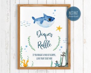 printable diaper raffle sign with baby shower theme
