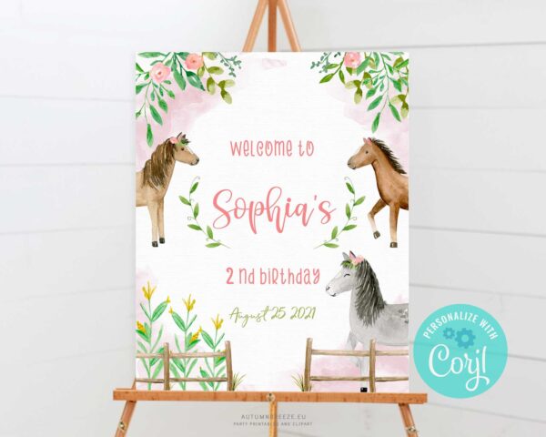 horse birthday party welcome sign
