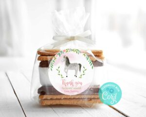 printable thank you tag with horse illustration for birthday party