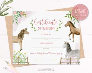 pony adoption certificate template with three lovely horses