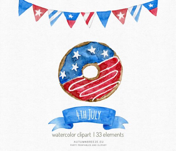 donut with the theme independence day watercolor hand painted