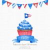 cupcake with the colors of independence day, watercolor hand painted