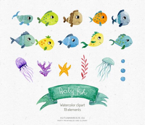 watercolor fish clipart, under the sea, watercolor clipart - Image 2