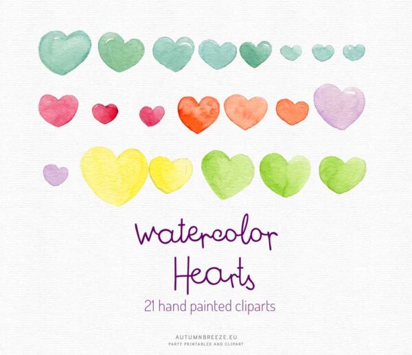 Watercolor Colorful Hearts Clipart - Image 2