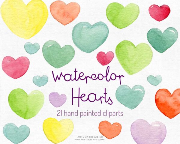 Watercolor Colorful Hearts Clipart