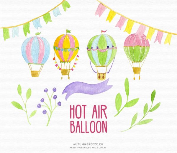 Hot air balloon clipart, watercolor clipart - Image 2