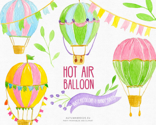 Hot air balloon clipart, watercolor clipart