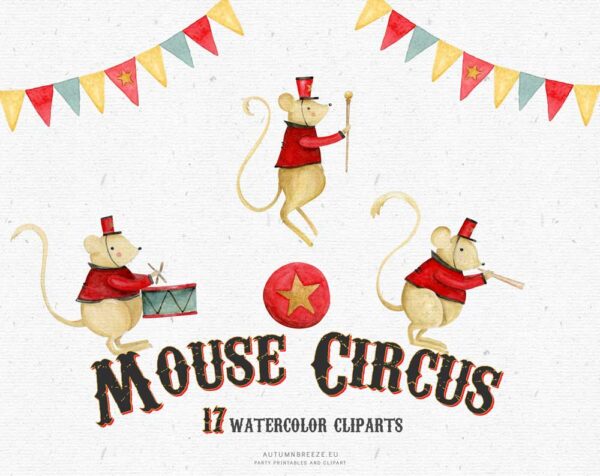 circus mouse party watercolor clipart