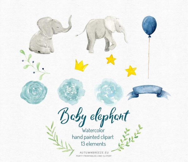 clipart set with baby elephant boy