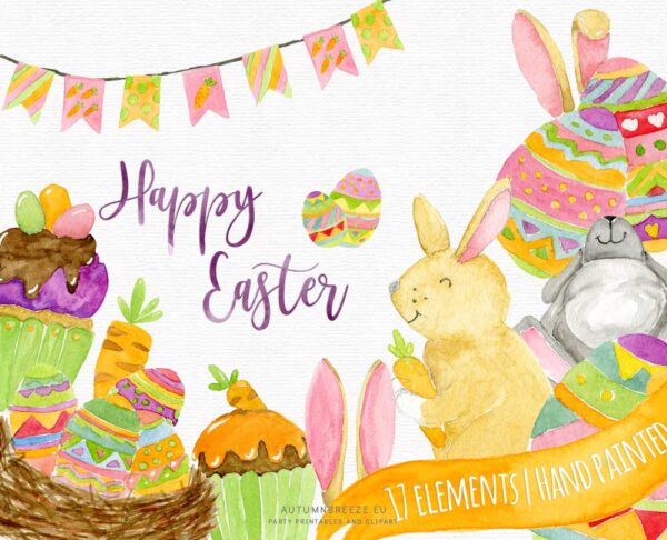 clipart set with cute easter elements