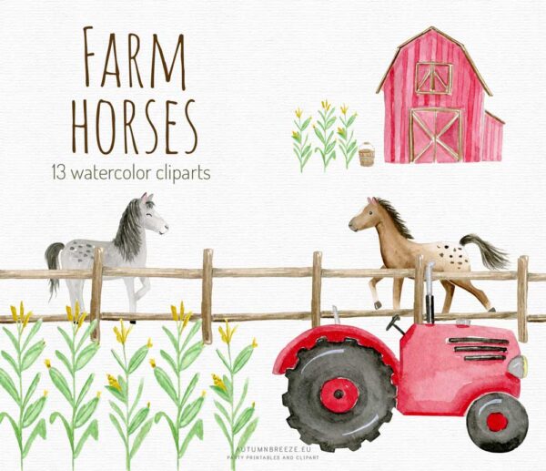 watercolor farm animals