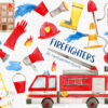firefighters elements watercolor clipart