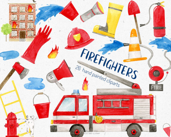 firefighters elements watercolor clipart