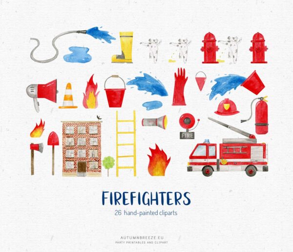 firefighters fire station watercolor clipart