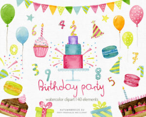 birthday party clipart set with birthday party elements