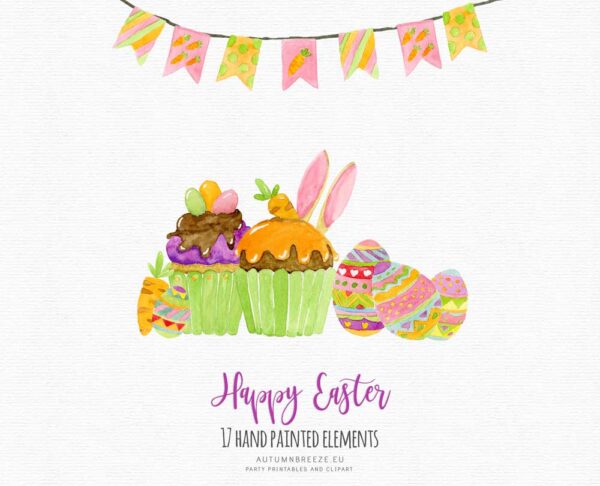 watercolor clipart set with easter elements