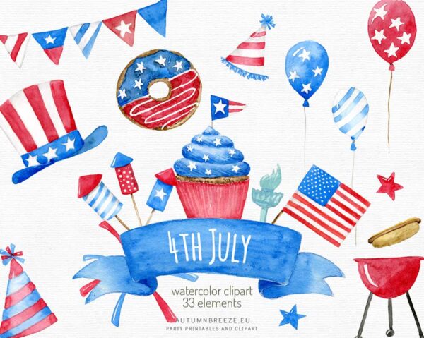 independence day images watercolor clipart