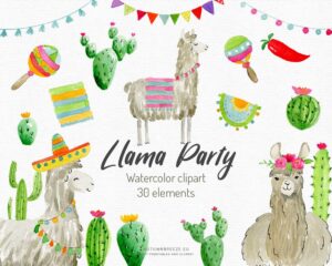 beautiful set of clipart llamas painted by hand