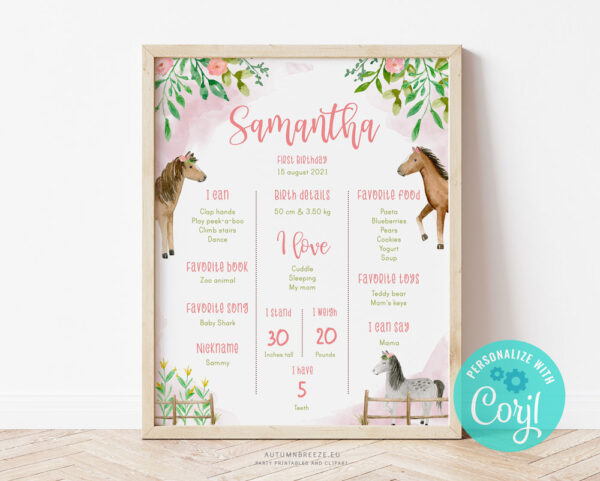 milestone card and sign with farm horse theme