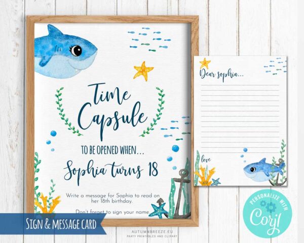 printable time capsule for birthday party with baby shark theme
