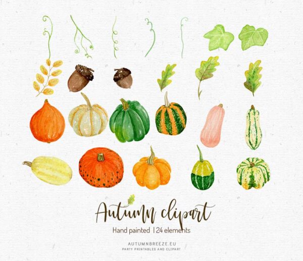 pumpkins watercolor clipart painted by hand