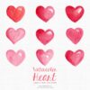 watercolor hearts painted by hand