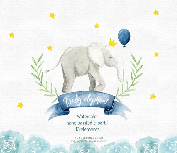 watercolor baby elephant baby boy