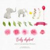 baby elephant watercolor clipart set