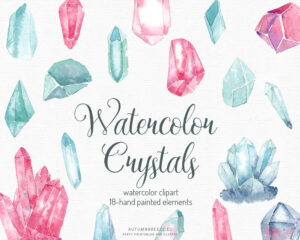 watercolor crystals and gems clipart