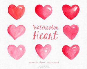 watercolor hearts clipart set painted by hand