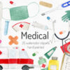 watercolor clipart set with medical instruments