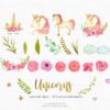 watercolor pink unicorn clipart set