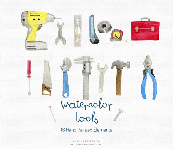 tools clipart set painted by hand