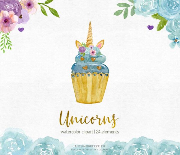 watercolor unicorn cupcake