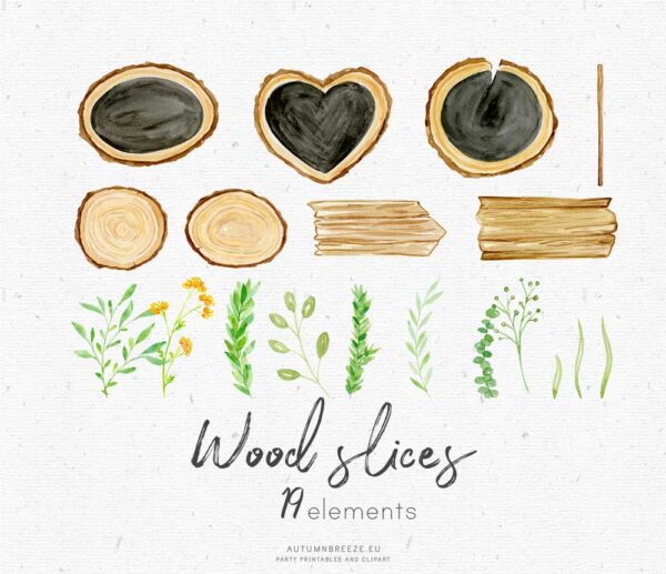 clip art set with hand painted wood slices