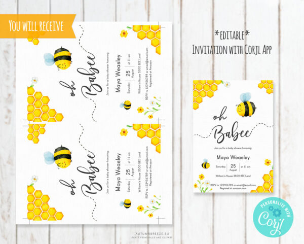 bumble bee invitation for baby shower
