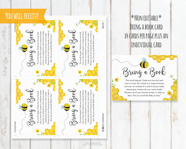 bring a book card with bumble bee theme