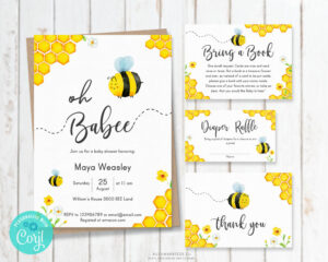 baby shower invitation set with bumble bee