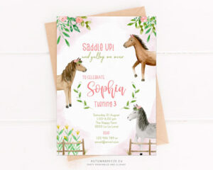cute horse birthday party invitation for girl