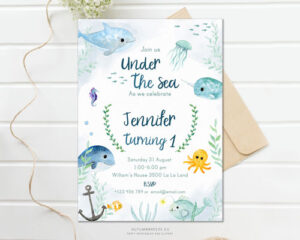 under the sea birthday party invitation template, gender newtral