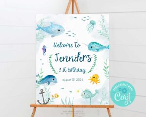 welcome sign with under the sea theme for birthday party