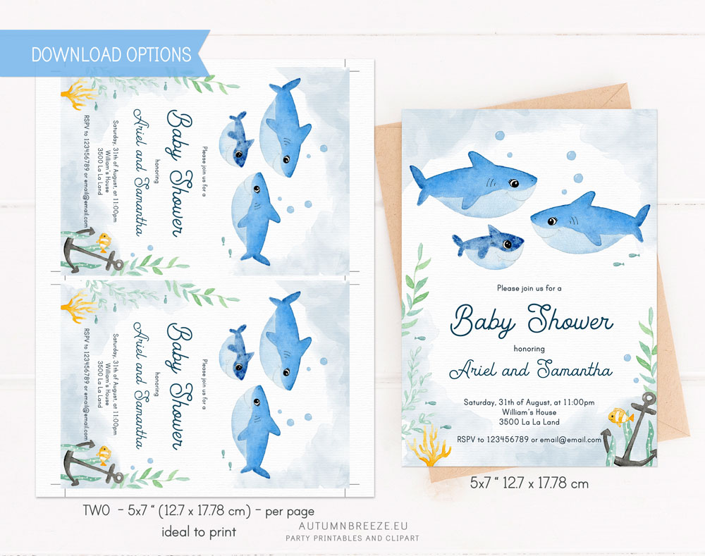Baby Shower Invitation with Two Mommies Shark - Party printables