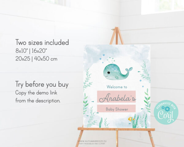 baby whale baby shower welcome sign