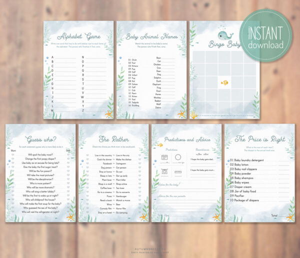 set of printable baby shower games