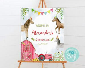 welcome sign for kids birthday party with farm theme